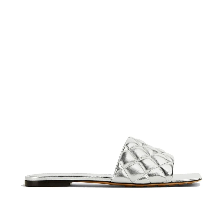 Bottega Veneta Silver Calfskin Flat Sandals - Women