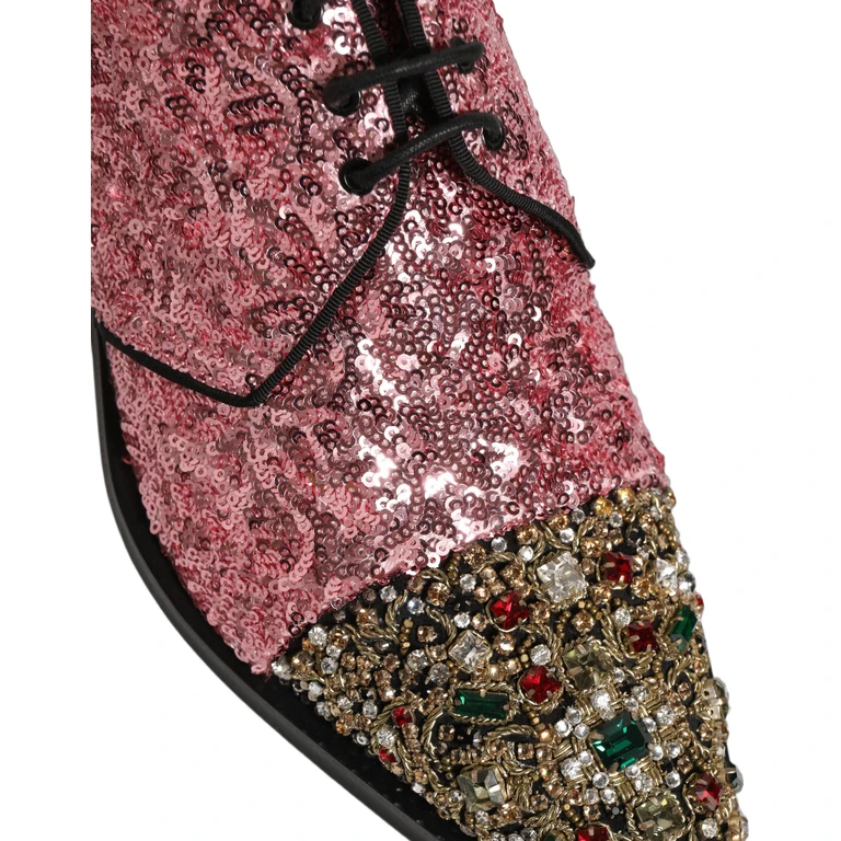 Dolce & Gabbana Pink Sequin Embellished Men Derby Dress Shoes Leather - Men