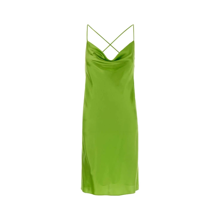Saint Laurent Green Satin Mini Dress Vertfluo Exterior: Silk Abiti - Women