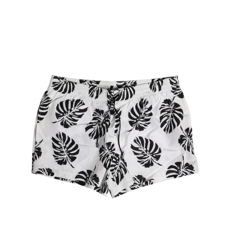 Dolce & Gabbana White Black Print Beachwear Shorts Swimwear Black/white Polyester - Men