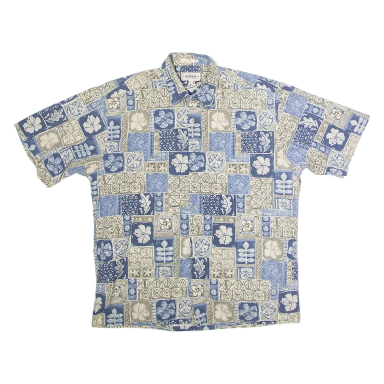 CAMPIA MODA Mens Hawaiian Shirt Blue 90s Floral L