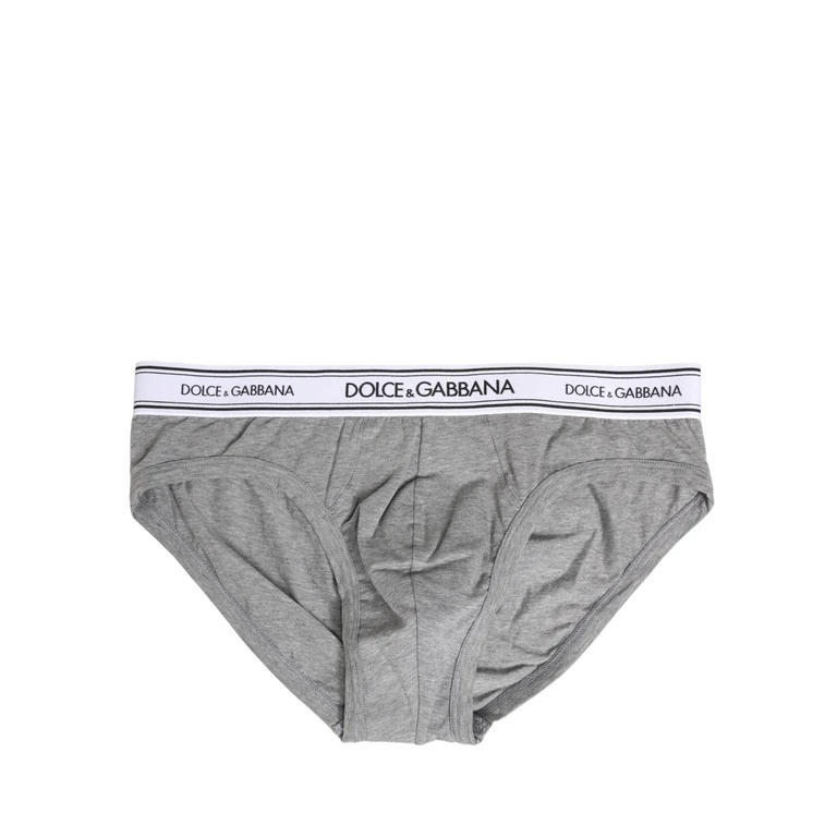 Dolce & Gabbana Gray Logo Waistband Men Midi Brief Underwear Cotton Elastane Clothing - Men