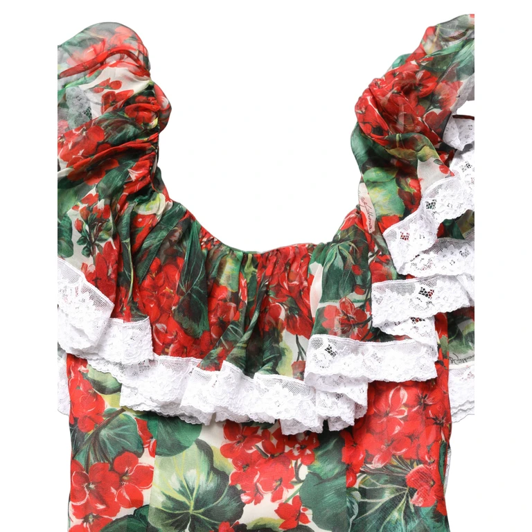 Multicolor Geranium Flower Lace Maxi Dress - Women