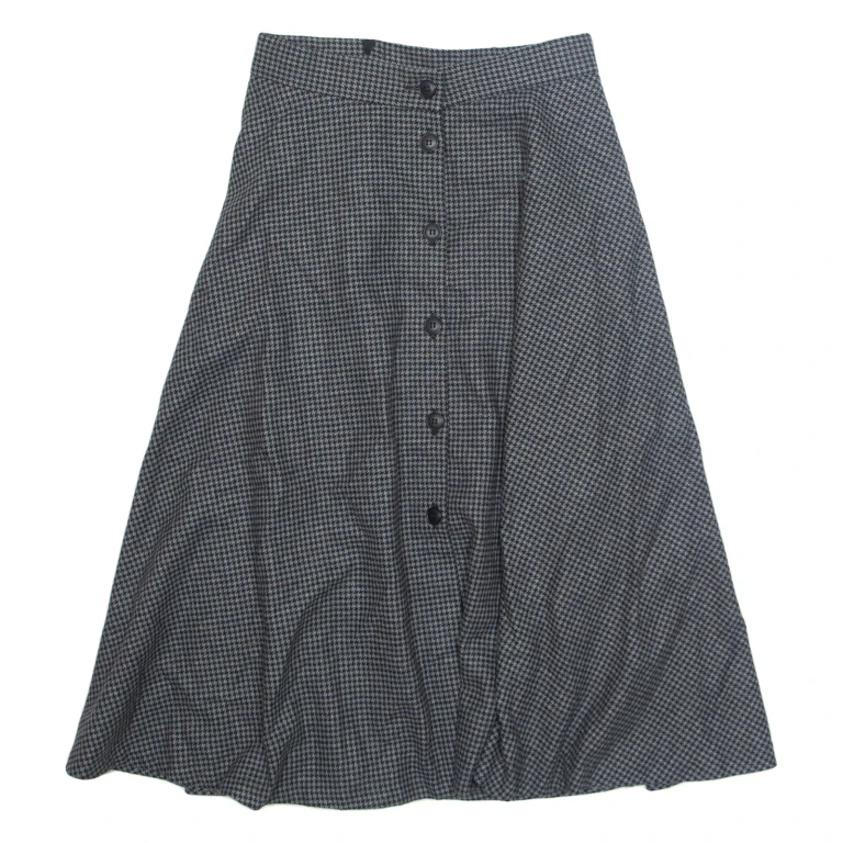 MODISSA Womens Flare Skirt Black Knee Length Wool Houndstooth S