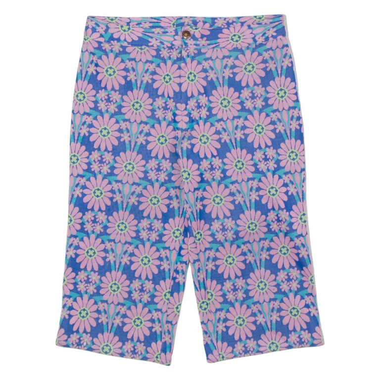 Womens Pedal Pushers Shorts Blue 90s Floral M W30