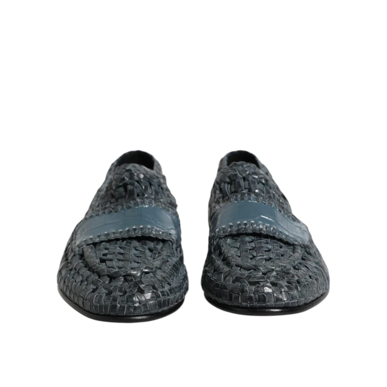 Dolce & Gabbana Blue Woven Leather Slip On Loafers Shoes Goat Calf - Men