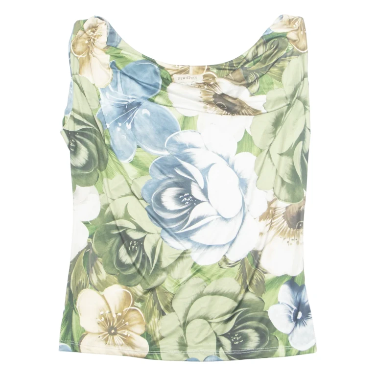 NEW STYLE Womens Printed Vest Green Sleeveless Floral S