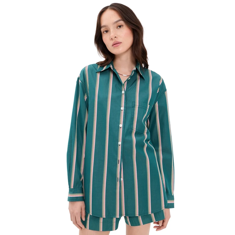 Madewell Madewell x Shopbop Easy Shirt In Mid-Weight Poplin Retro Stripe Deep Lagoon L