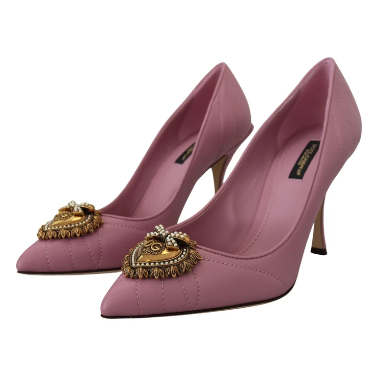 Dolce & Gabbana Pink Leather Heart Devotion Heels Pumps Shoes - Women