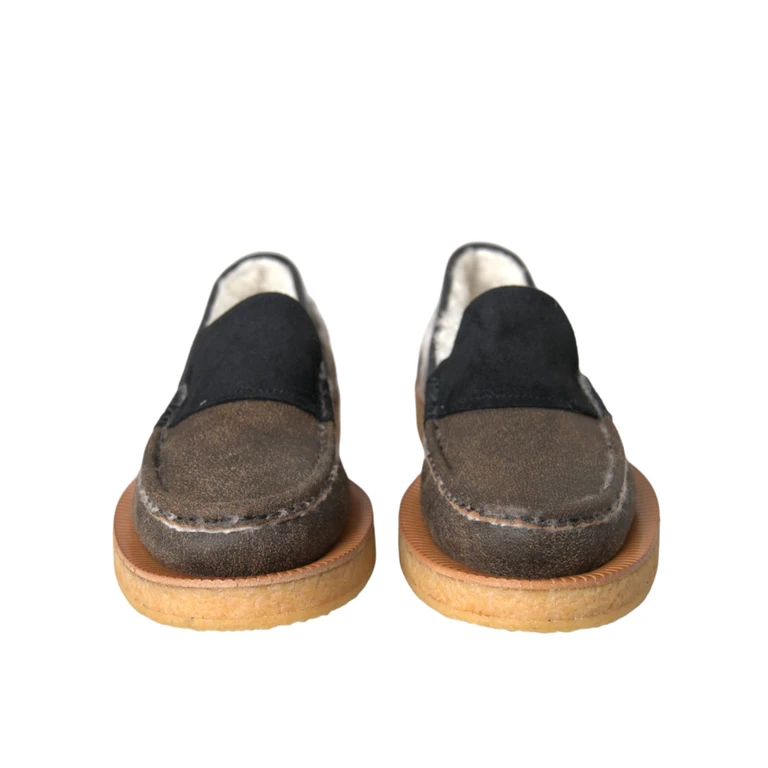 Dolce & Gabbana Brown Black Fur Leather Loafers Men Shoes And Calf - Men
