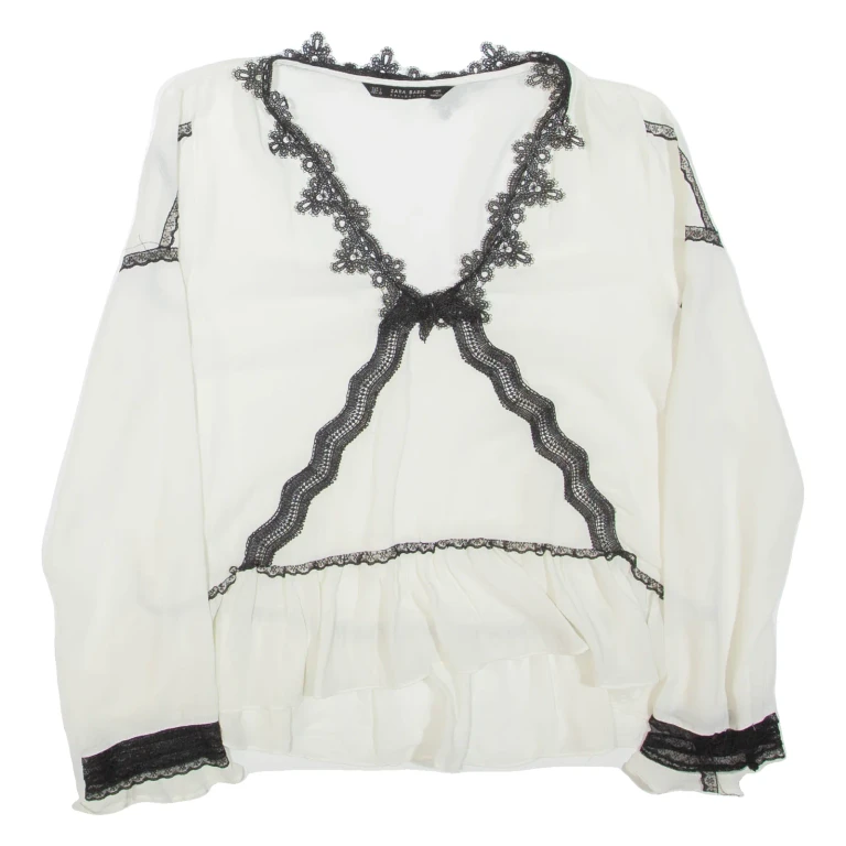 ZARA Sheer Womens Blouse Beige Long Sleeve L