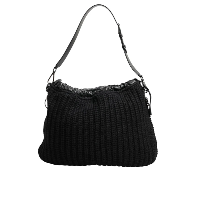 Dolce & Gabbana Black Cashmere Knitted Leather Shoulder Women Borse Bag Black- Lamb Calf - Women