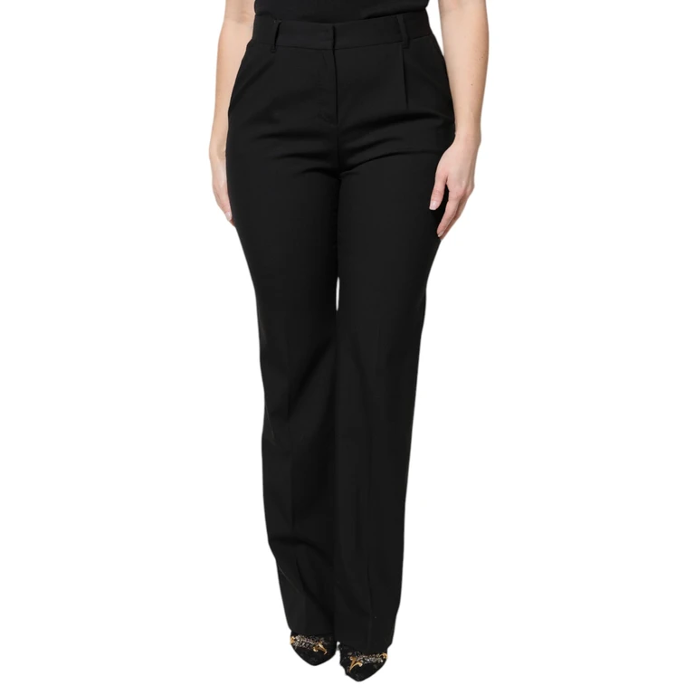 Dolce & Gabbana Black Wool High Waist Boot Cut Dress Pants Virgin Elastane - Women