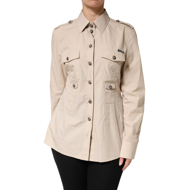 Dolce & Gabbana Beige Collared Long Sleeve Cotton Shirt Top Brown - Women