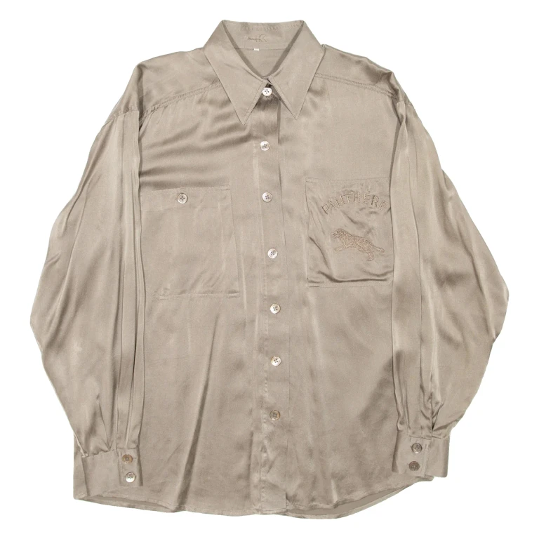 PANTHERE Mens Plain Shirt Brown Long Sleeve XL