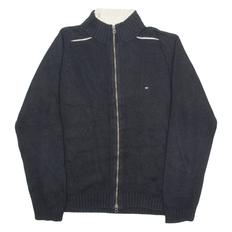 TOMMY HILFIGER Mens Jumper Black High Neck Tight Knit L