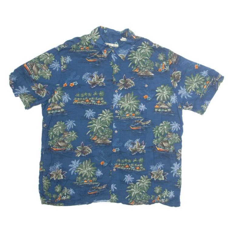 BATIK BAY Mens Hawaiian Shirt Blue Crazy Pattern XL