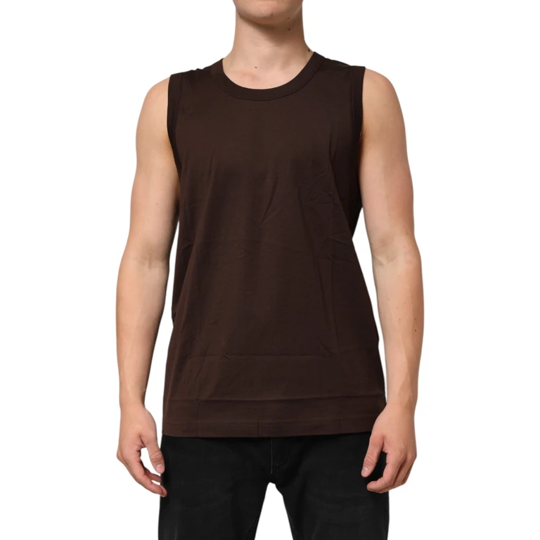 Dolce & Gabbana Brown Cotton Sleeveless Underwear Men Tank Top - Men