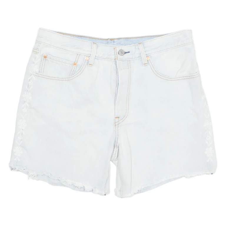 LEVI'S Embroidered Cut Off 501 Big E Womens Denim Shorts Blue M W33
