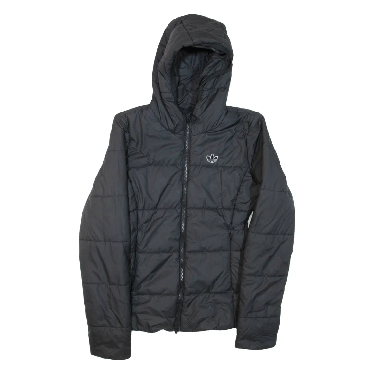 ADIDAS Womens Puffer Jacket Black Hooded UK 8