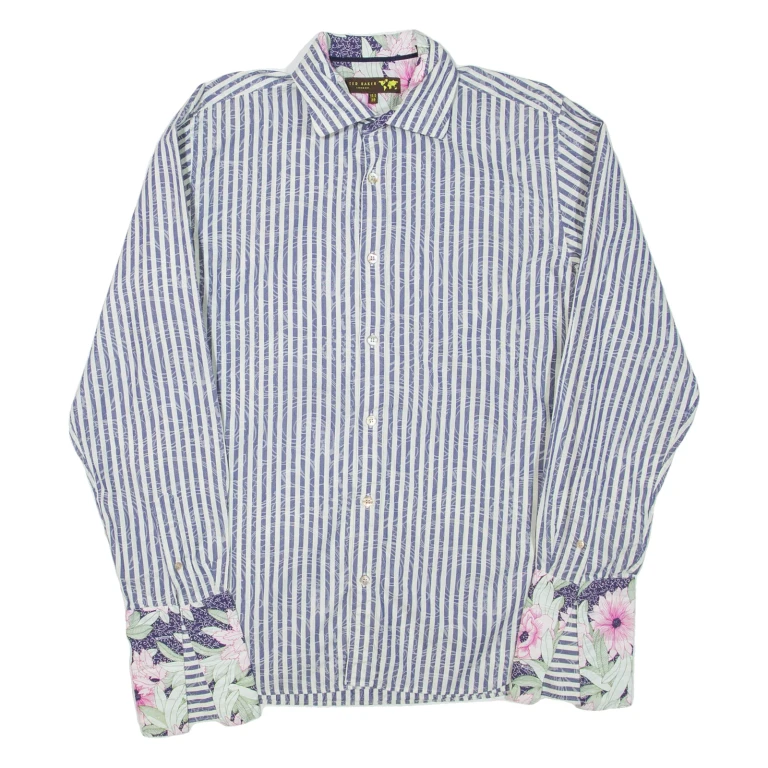 TED BAKER Mens Formal Shirt Blue Striped Long Sleeve M