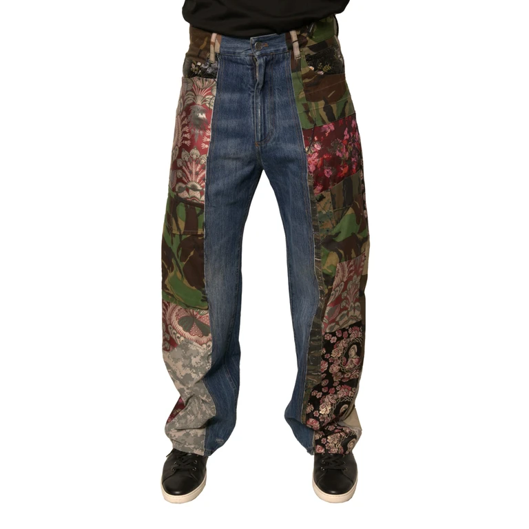 Dolce & Gabbana Blue Patchwork Cotton Straight Denim Jeans Clothing - Men