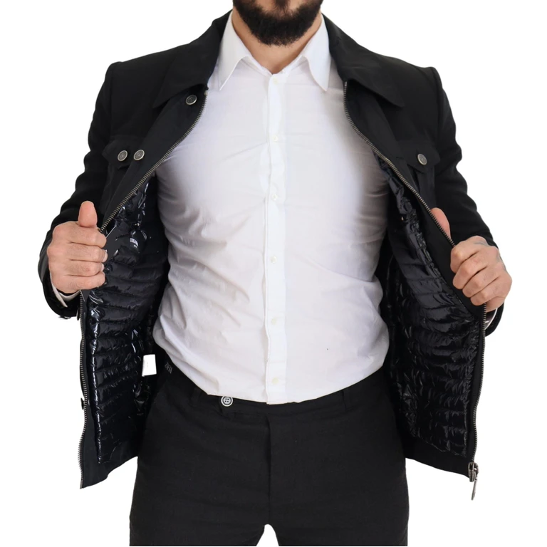 Dolce & Gabbana Black Wool Collared Full Zip Jacket Virgin Clothing - Men