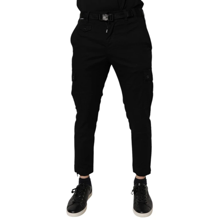 Black Cotton Stretch Skinny Cargo Denim Jeans Elastane Clothing - Men
