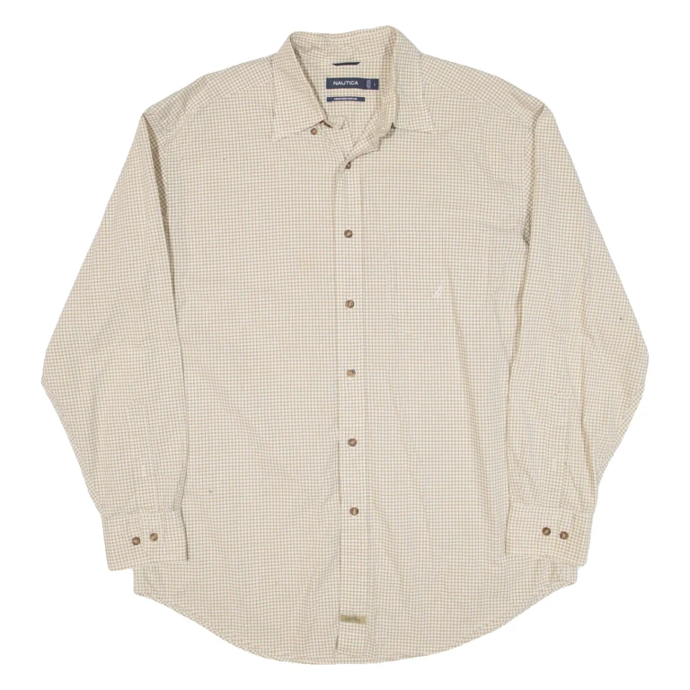 NAUTICA Mens Shirt Beige Check Long Sleeve L