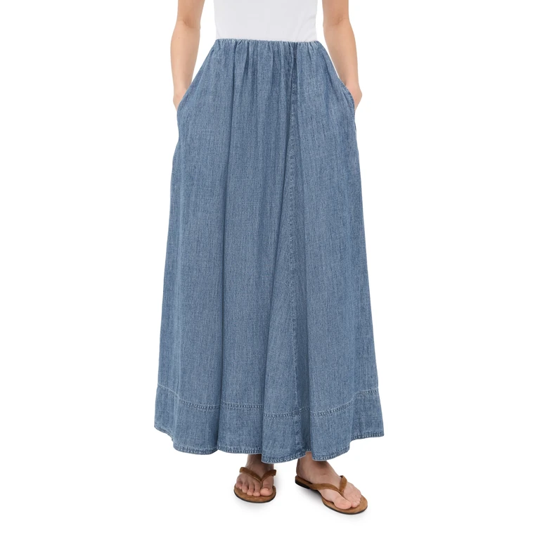 Faherty Tried & True Chambray Nera Skirt River Mist Wash M