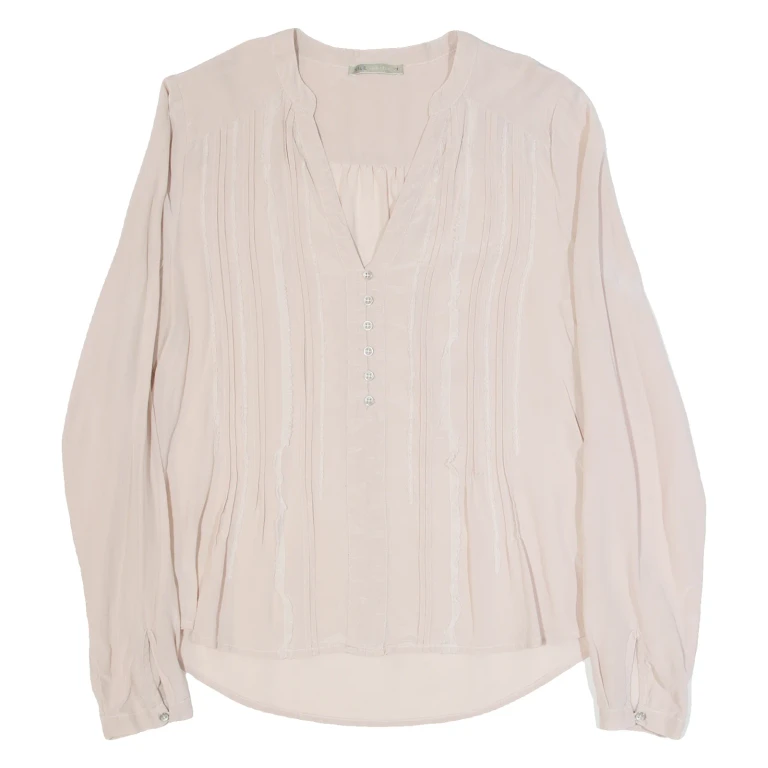 Womens Blouse Pink V-Neck Long Sleeve S