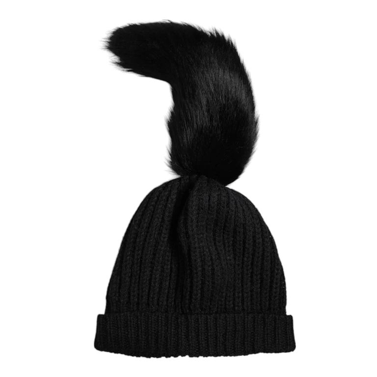 Dolce & Gabbana Black Acrylic Knitted Fur Winter Beanie Hat Alpaca Wool - Women