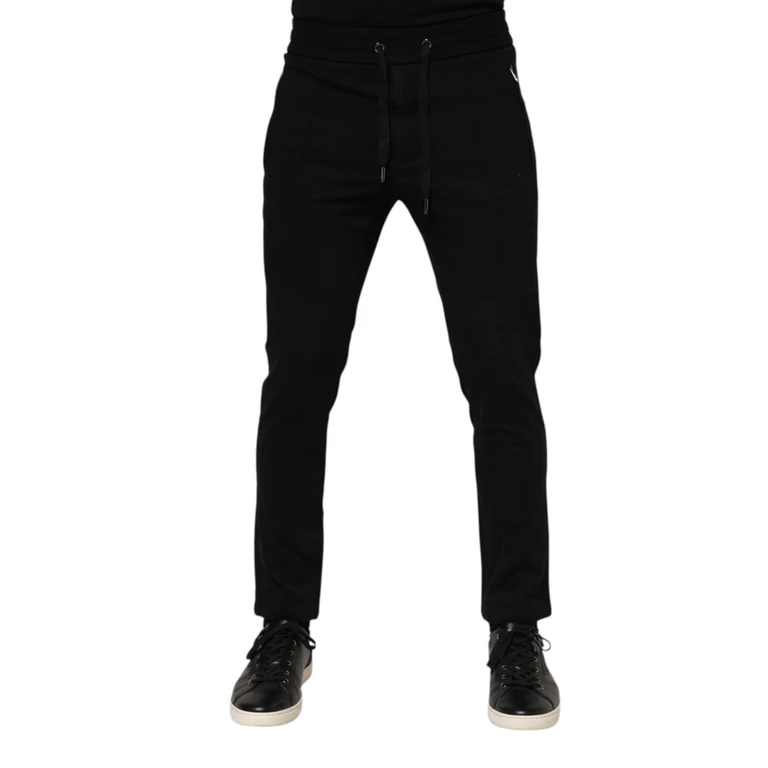 Dolce & Gabbana Black Viscose Drawstring Men Jogger Pants Nylon Elastane - Men