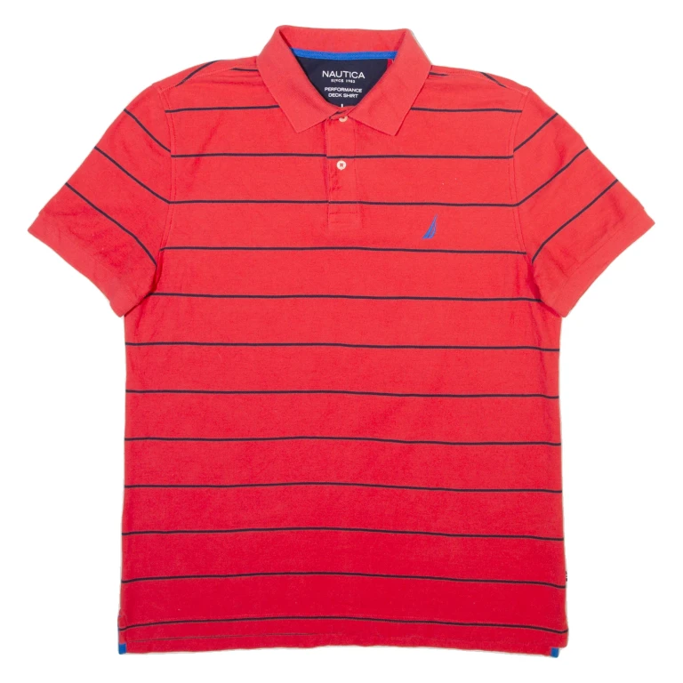 NAUTICA Mens Polo Shirt Red Striped L