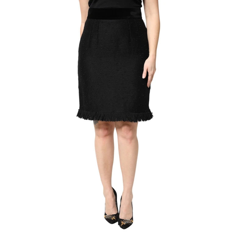 Dolce & Gabbana Black Wool Fringe High Waist Pencil Mini Skirt - Women