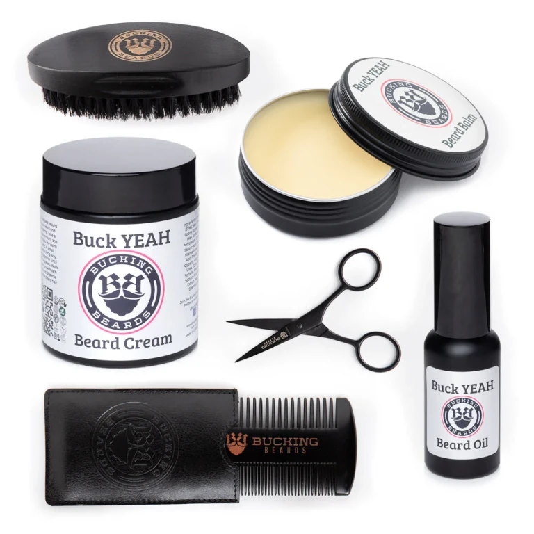 Men's Grooming Essentials Bundle - Beard Balm, Cream, Oil & Grooming Kit (Gluten-Free, Vegan)