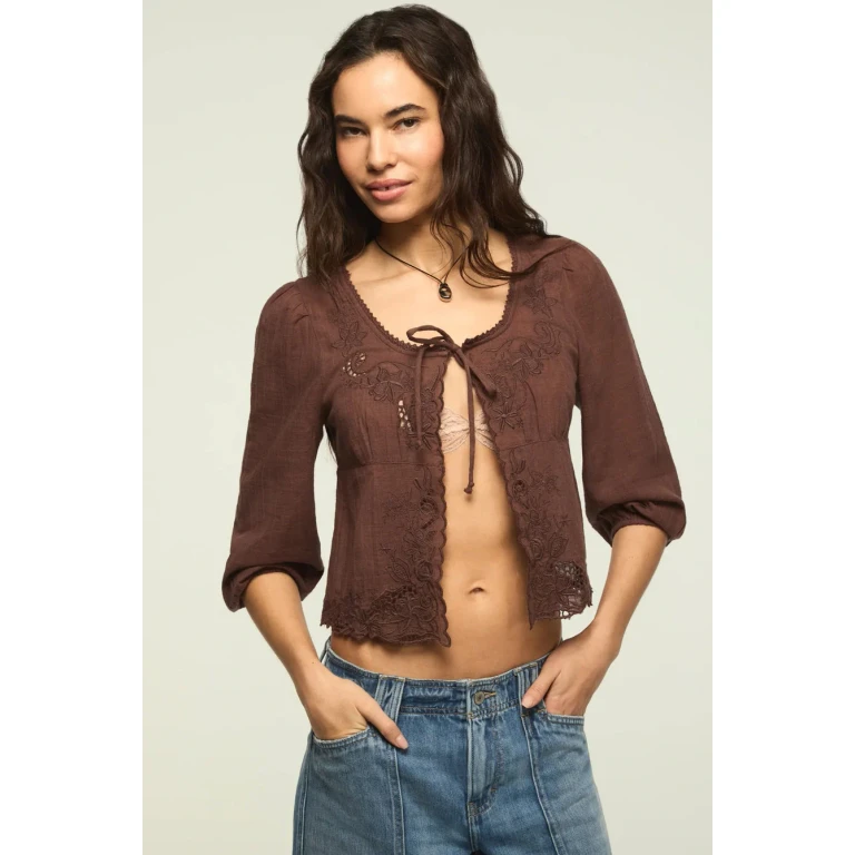 Women's Festival Cutwork Flyaway Blouse - French Roast
