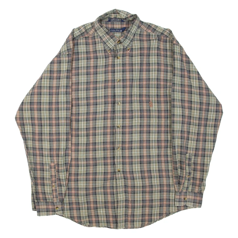 NAUTICA Mens Shirt Green Check Long Sleeve XL
