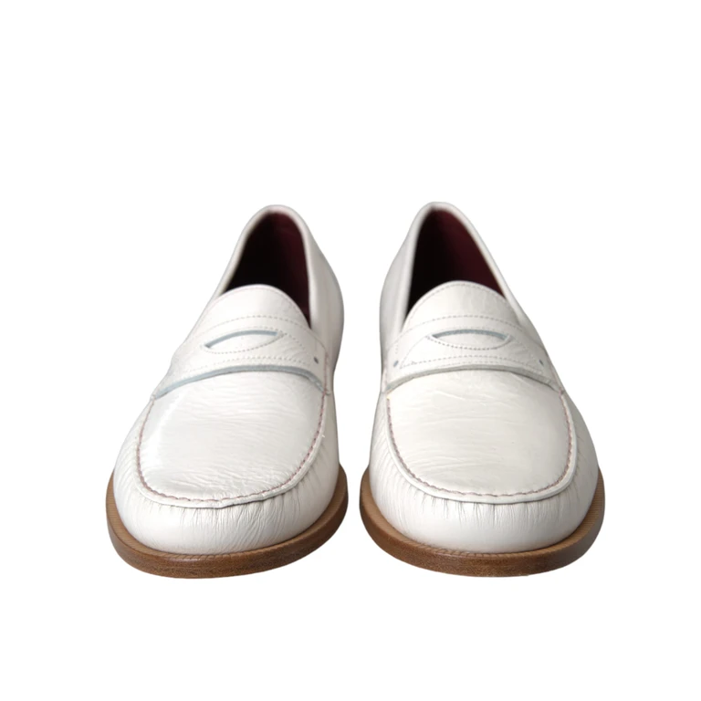 Dolce & Gabbana White Leather Slip On Mocassin Loafers Shoes Off - Men
