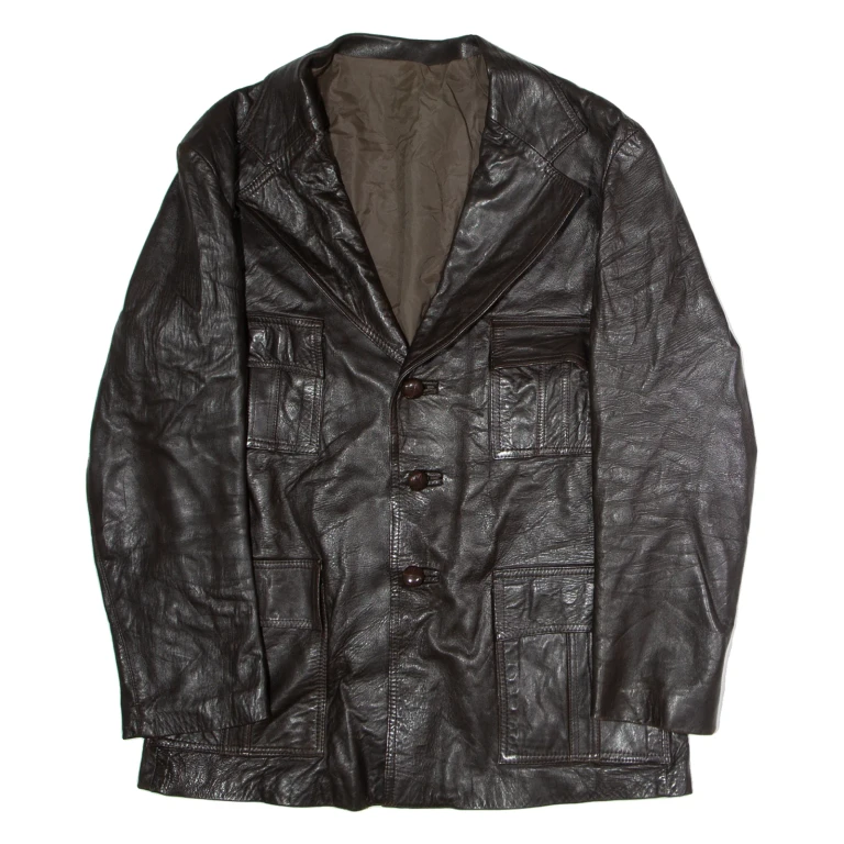Mens Trench Jacket Brown Leather 90s L