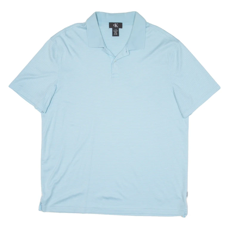 CALVIN KLEIN Mens Polo Shirt Blue Striped L