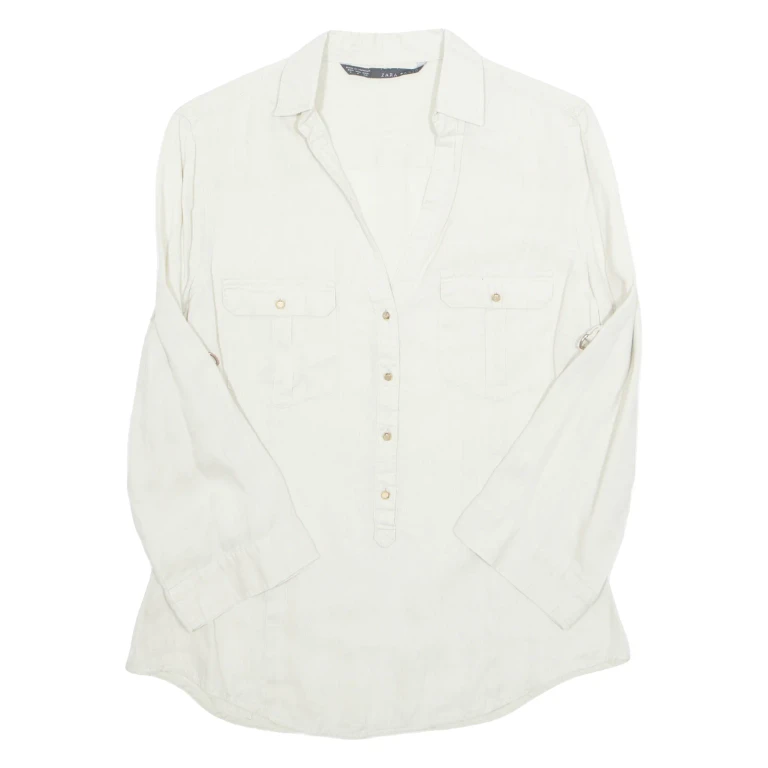 ZARA Womens Shirt Beige Collared Long Sleeve S