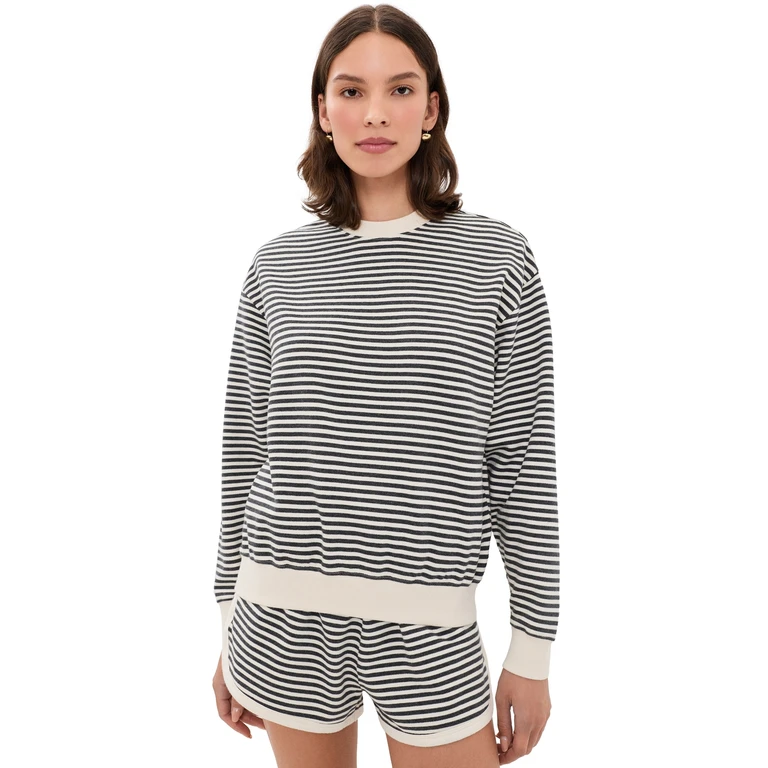 Clare V. Oversized Stripe Sweatshirt Black/Cream XS