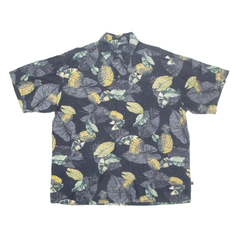 NEVERPORT ISLAND Mens Hawaiian Shirt Black Floral L