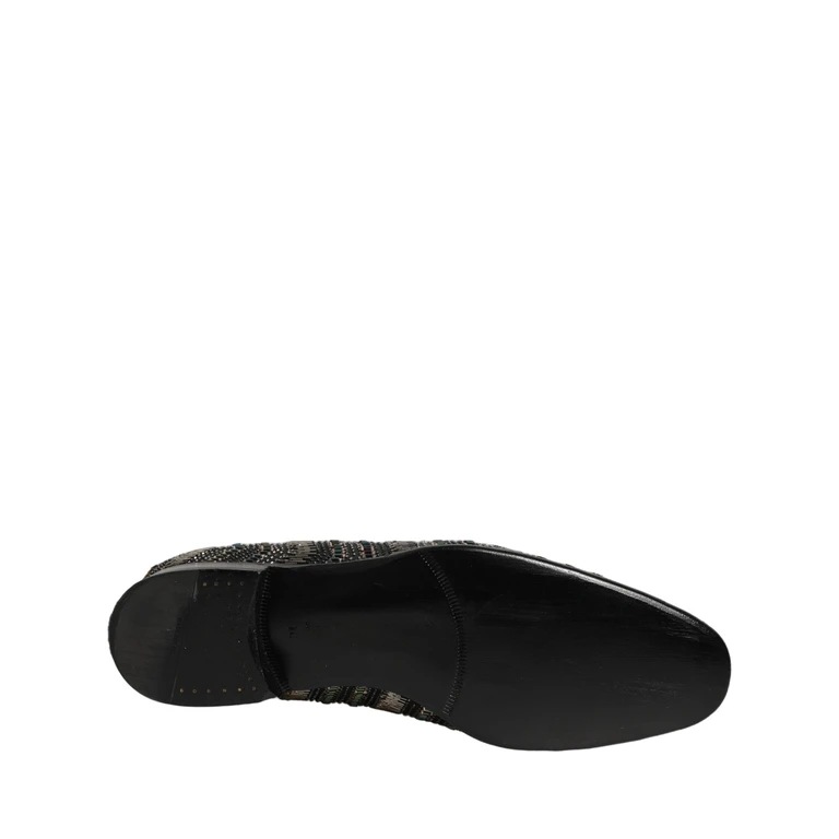Dolce & Gabbana Black Silver Embellished Slip On Loafers Shoes Leather - Men