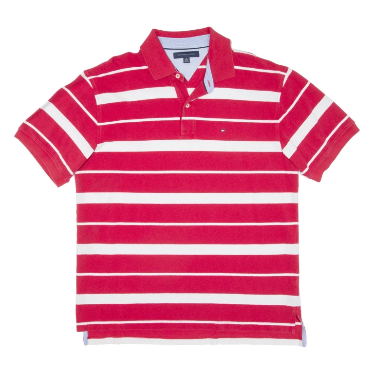 TOMMY HILFIGER Mens Polo Shirt Red Striped XL