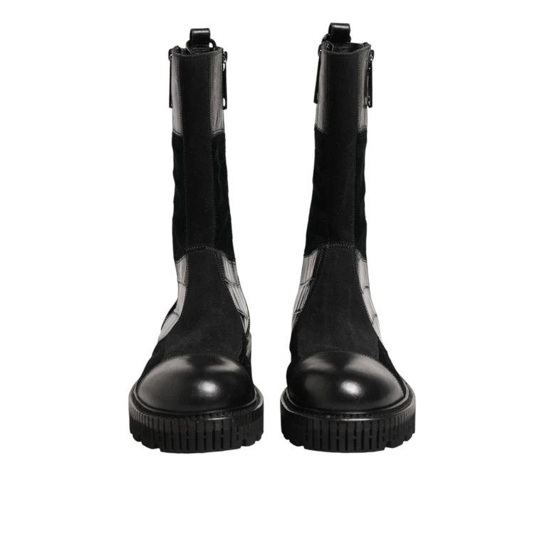 Dolce & Gabbana Black Patchwork Leather Mid Calf Boot Shoes Co+horse+crocodile - Men