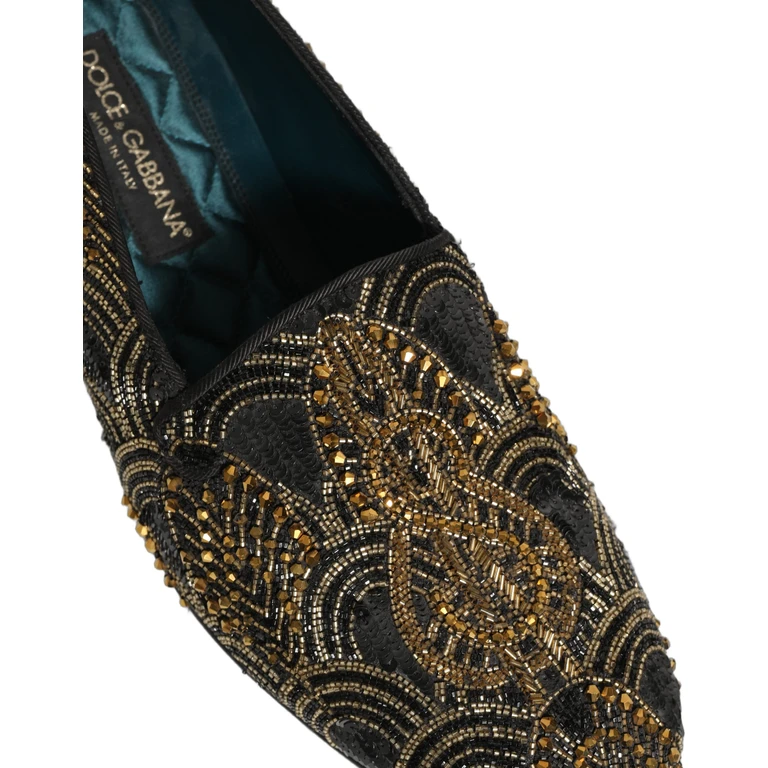 Dolce & Gabbana Black Gold Embellished Dress Loafers Shoes Leather - Men