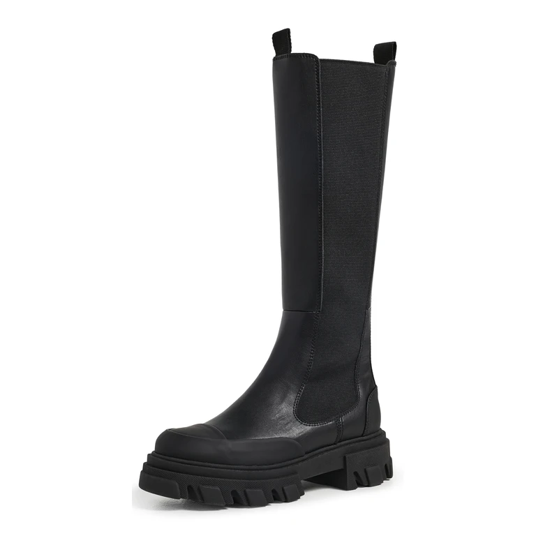 GANNI Cleated Black Stitch High Chelsea Boots Black 35