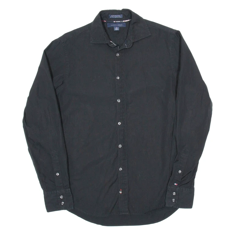 TOMMY HILFIGER Mens Plain Shirt Black Long Sleeve S